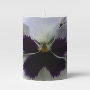 Purple and white pansy pillar candle
