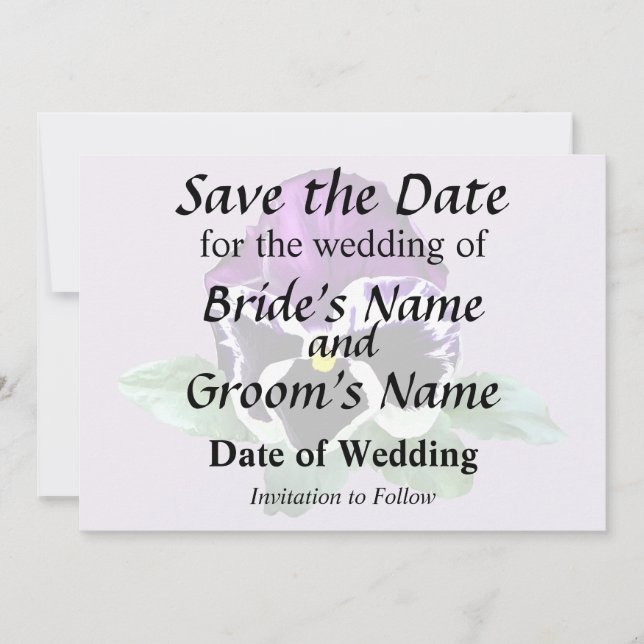 Purple and White Pansy Save The Date (Front)