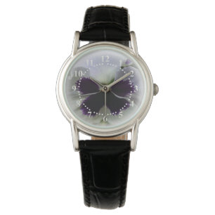 Purple and white pansy watch