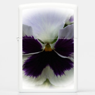 Purple and white pansy zippo lighter