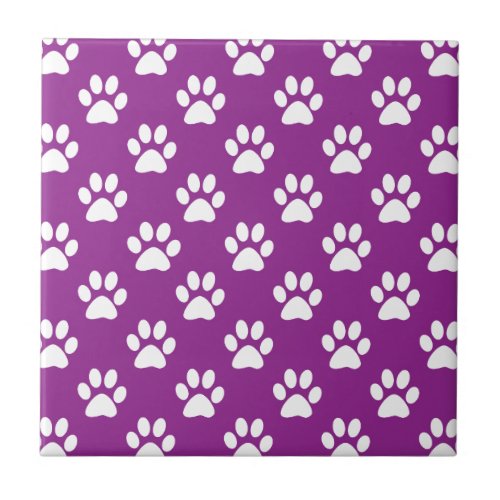 Purple and white paw prints pattern ceramic tile