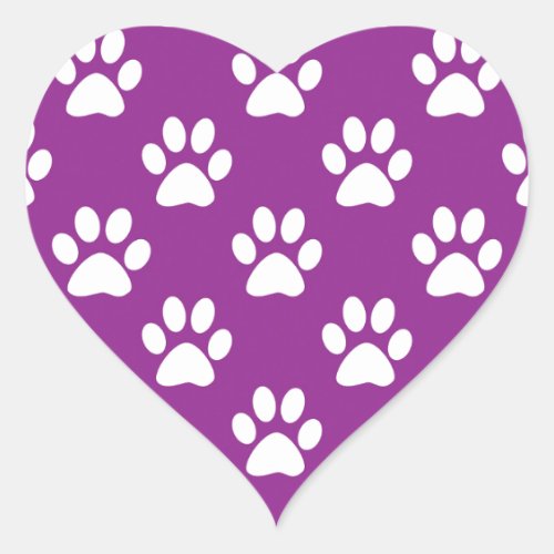 Purple and white paw prints pattern heart sticker