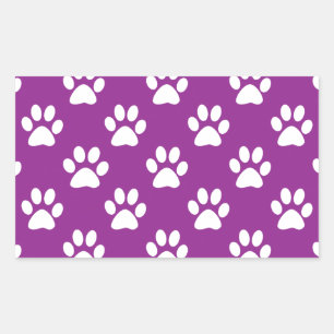 Purple and white paw prints pattern rectangular sticker