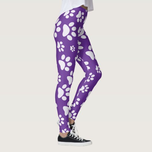 Purple and White PawPrint Pop Fashion Leggings