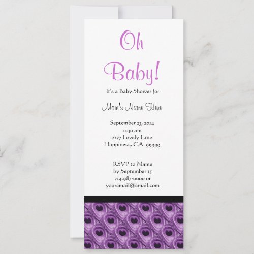 Purple and White Peacock Feathers Baby Shower Personalized Invitation