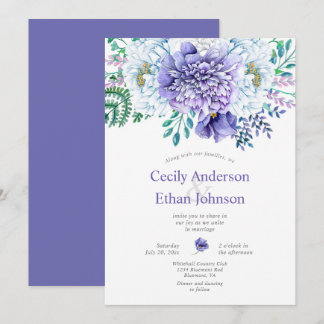 Purple and White Peonies Floral Wedding Invitation