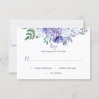 Purple and White Peonies Poppies Greenery RSVP Card