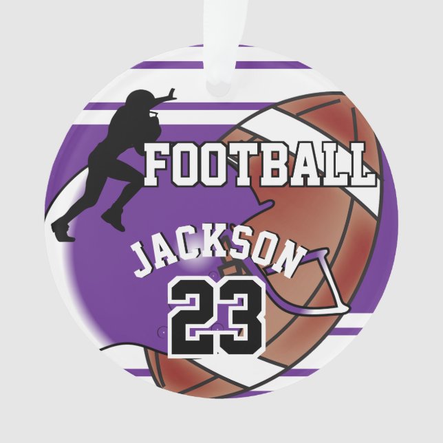 Purple and White Personalize Football Ornament (Front)