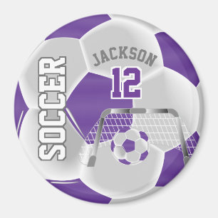 Purple and White Personalize Soccer Ball Magnet