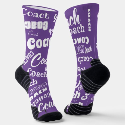 Purple and White Personalized Coach Gift Name Art Socks