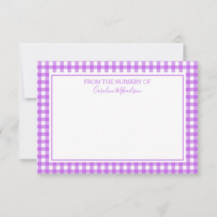 Purple and White Personalized Gingham Pattern Thank You Card