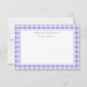 Purple and White Personalized Gingham Pattern Thank You Card