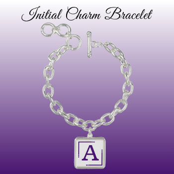 Purple And White Personalized Initial Charm Bracelet by LynnroseDesigns at Zazzle