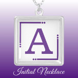 Purple and white personalized initial silver plated necklace<br><div class="desc">Personalized necklace /  pendant.
Add your initial.
Color scheme: purple and white</div>