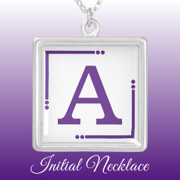 Purple and white personalized initial silver plated necklace