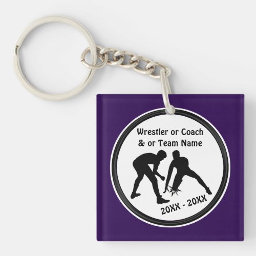 Purple and White Personalized Wrestling Keychain