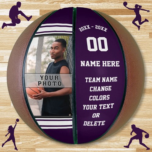 Purple and White Photo Basketball Ball Personalize