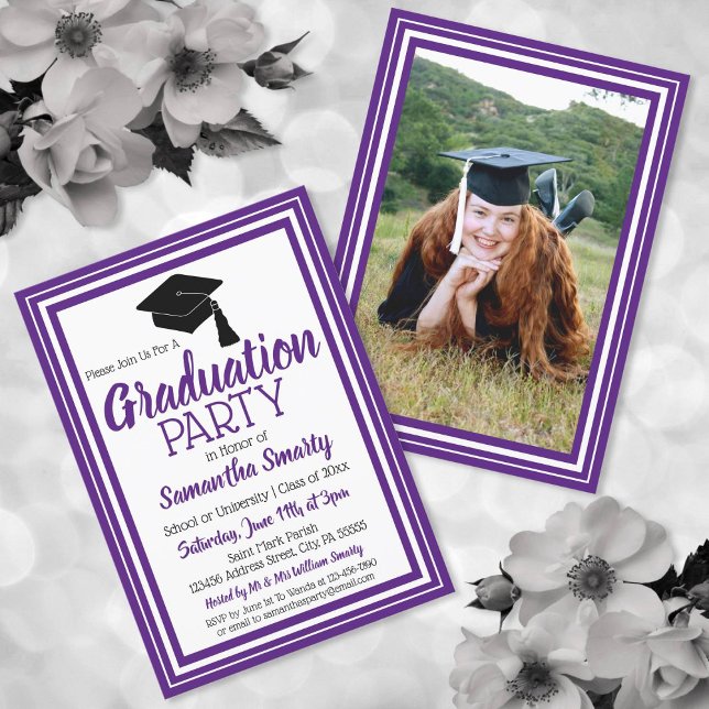 Purple and White Photo Graduation Party Invitation (Creator Uploaded)