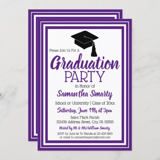 Purple And White Photo Graduation Party Invitation 