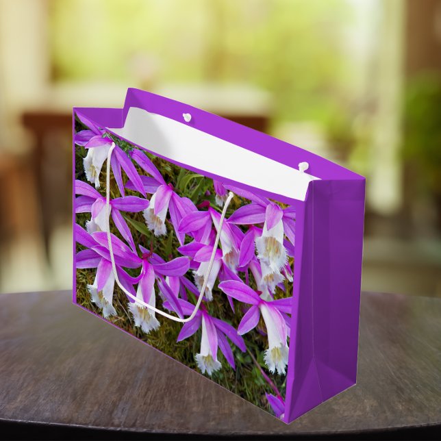 Purple and White Pleione Orchids Floral Large Gift Bag (In Situ)