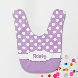 Purple and White Polka Dot Baby Bib