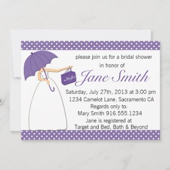 Purple And White Polka Dot Bridal Shower Invitation by BellaMommyDesigns at Zazzle