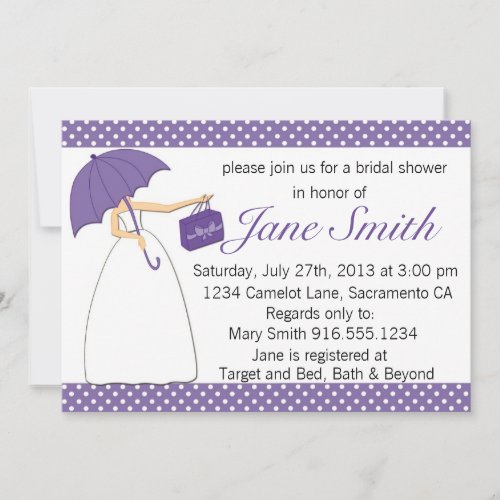 Purple and White Polka Dot Bridal Shower Personalized Invite