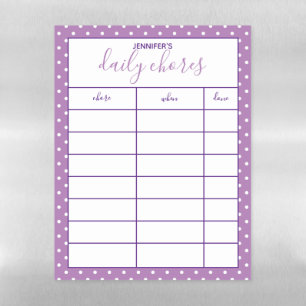 Purple and White Polka Dot Daily Chores List Magnetic Dry Erase Sheet