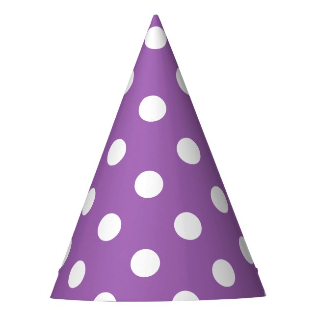 Purple And White Polka Dot Pattern Party Hat (Front)