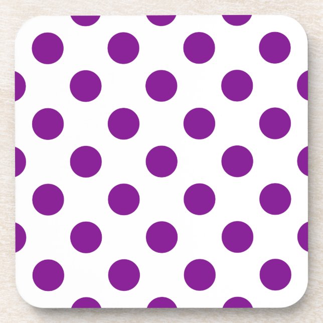 Purple and white polka dots drink coaster (Front)
