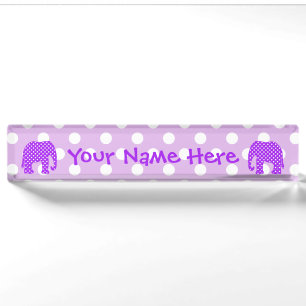 Purple and White Polka Dots Elephant Desk Name Plate