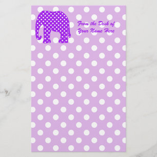 Purple and White Polka Dots Elephant Stationery