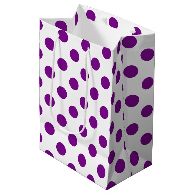 Purple and white polka dots medium gift bag (Front Angled)