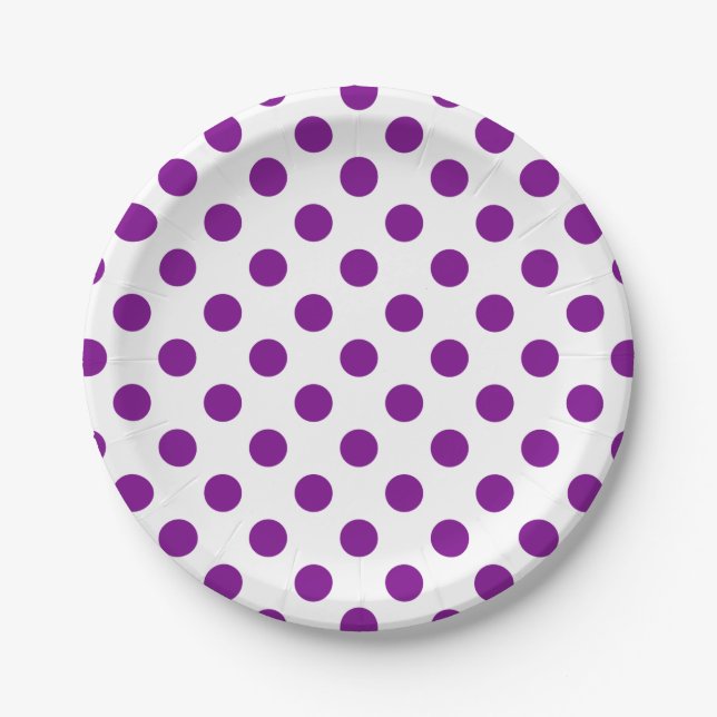 Purple and white polka dots paper plates (Front)