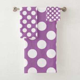 Purple and white polka dots pattern bath towel set