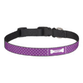 Purple And White Polka Dots Pattern Dog Bone Name Pet Collar (Front)