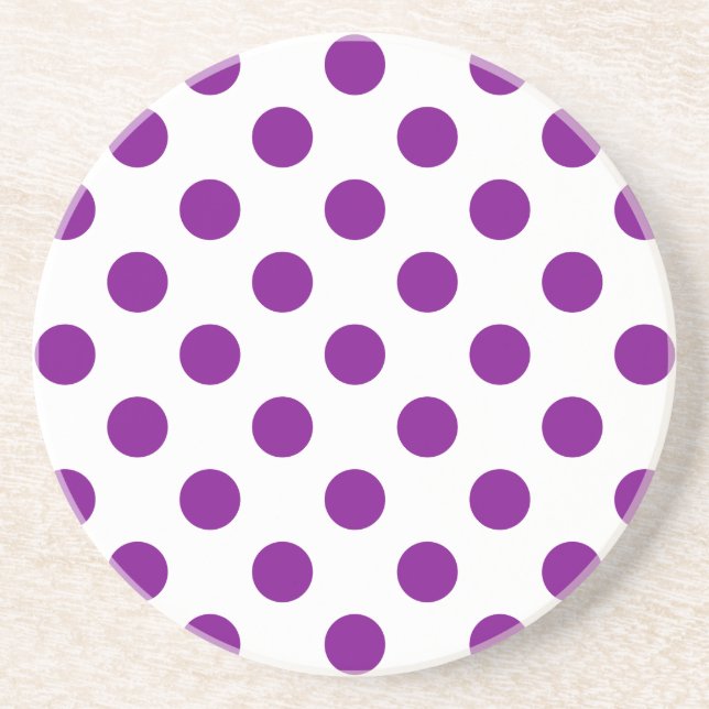 Purple and white polka dots sandstone coaster (Front)