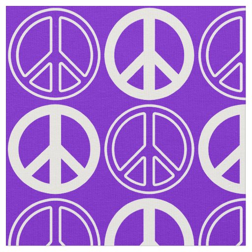 Purple and White Retro Peace Sign Pattern Fabric | Zazzle