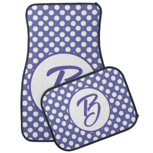 Purple and white retro polka dots, monogrammed car floor mat