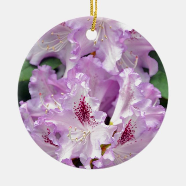 Purple and white rhododendron flowers ceramic ornament (Front)