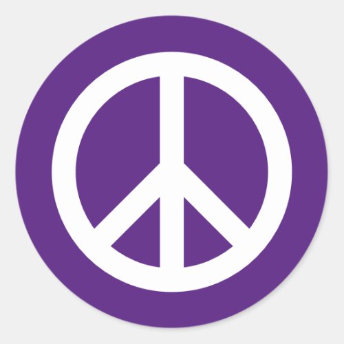 Purple and white round peace sign stickers