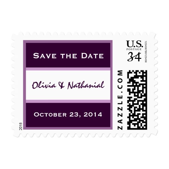 Purple and White Save Date Bride Groom Wedding Postage