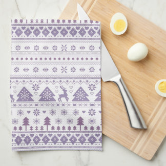 Purple and White Scandinavian Nordic Christmas Kitchen Towel