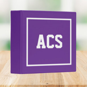 Purple and White School Colors and Letters 3 Ring Binder