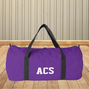 Purple and White School Colors and Letters Duffle Bag