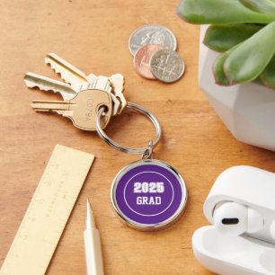Purple and White School Colors Grad Keychain