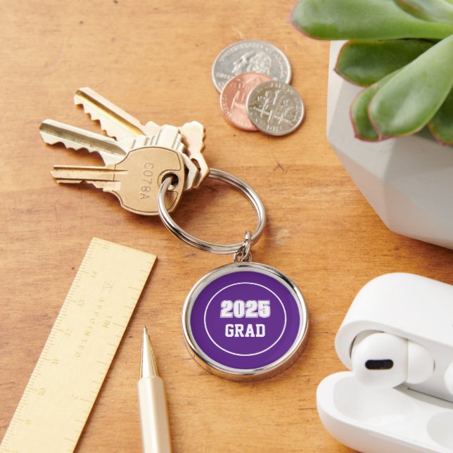 Purple and White School Colors Grad Keychain (Desk)