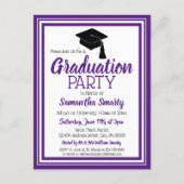 Purple and White School Colors Grad Party Invitation Postcard (Front)