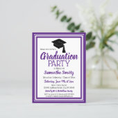 Purple and White School Colors Grad Party Invitation Postcard (Standing Front)