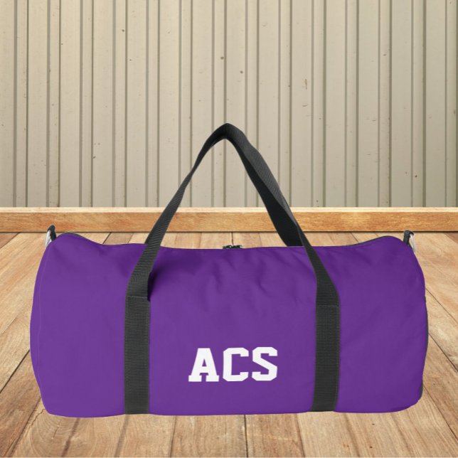 Purple and White School Colors with Letters Duffle Bag (In Situ)